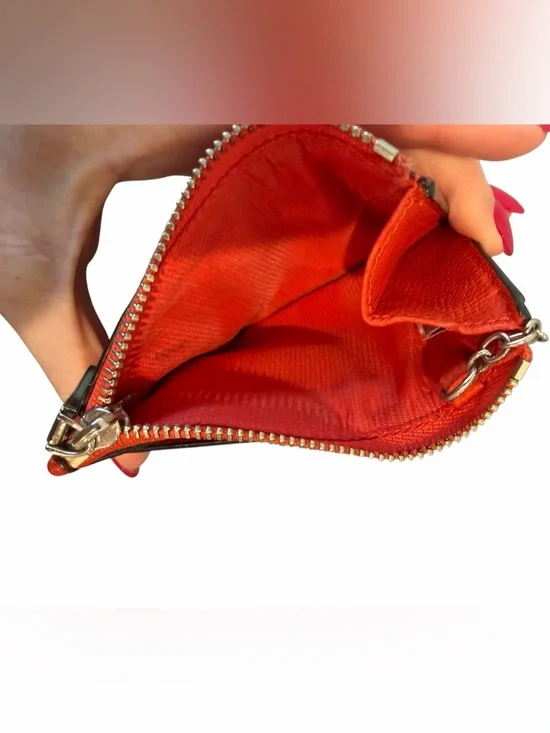 Coach Orange Leather ID Wallet Keychain | Slim Card Holder - Picture 4 of 4